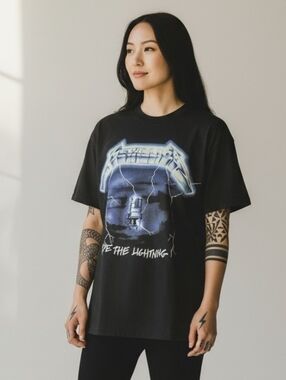 Metallica Ride The Lightning Front And Back Graphics H&M Divided Black Tee